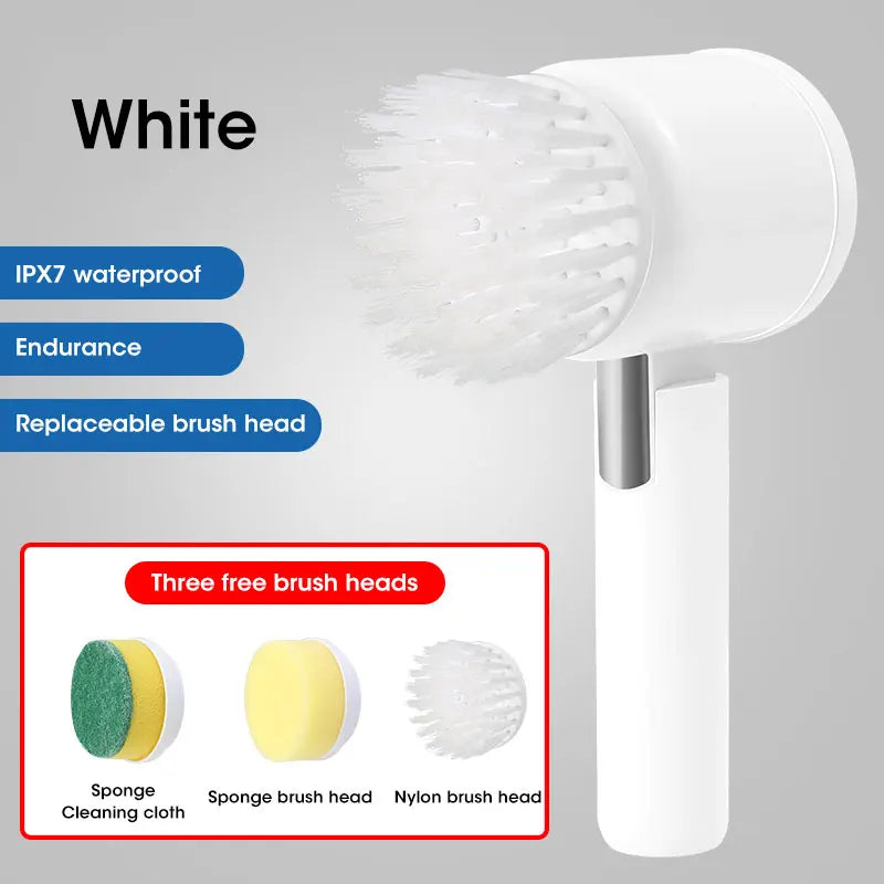 Cordless electric rotary scrubber with 5 replaceable brush heads, rechargeable bathroom and kitchen tile cleaning brush