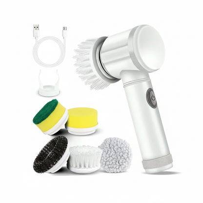 Cordless electric rotary scrubber with 5 replaceable brush heads, rechargeable bathroom and kitchen tile cleaning brush